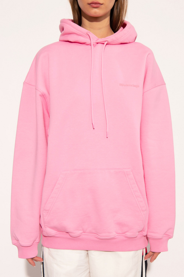 送料込 BALENCIAGA ロゴ MOLLETON BOUCLETTE Sweatshirt ピンク Balenciaga - Molleton Bouclette Logo-Embroidered Distressed